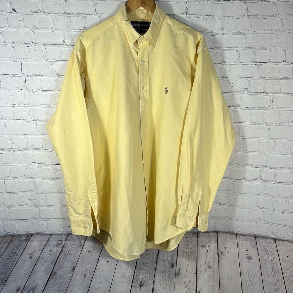 Ralph Lauren Flesh Pony Dress‎ Shirt Yarmouth Oxford Yellow Mens Sz 16.5 35